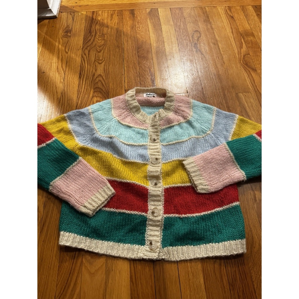 Red Berry‎ Women's Striped Colorblock Acrylic Short Cardigan Sz S